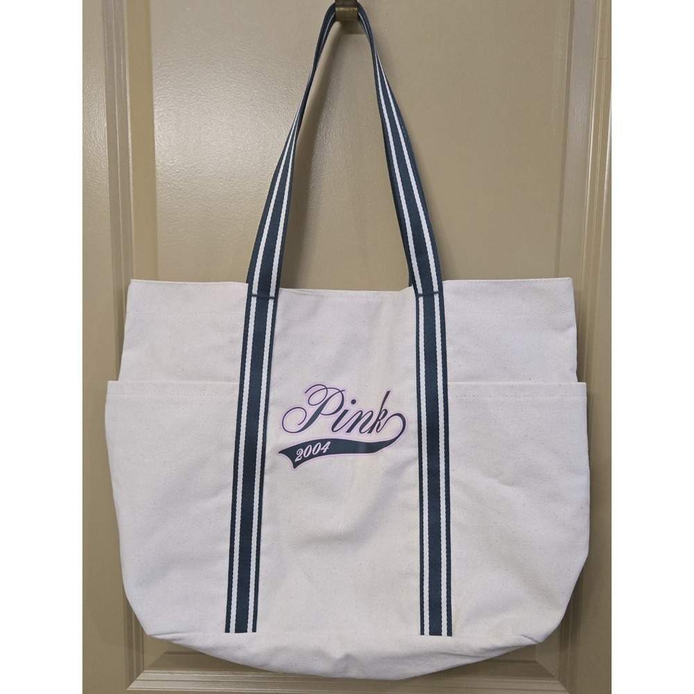 Victorias Secret PINK Logo Canvas Travel Beach Gym Tote Bag Limited Edition NWOT
